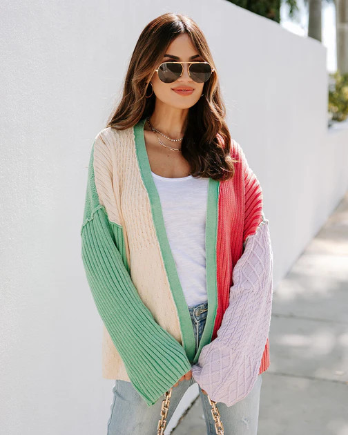 Clever Thoughts Knit Colorblock Open Front Cardigan | VICI