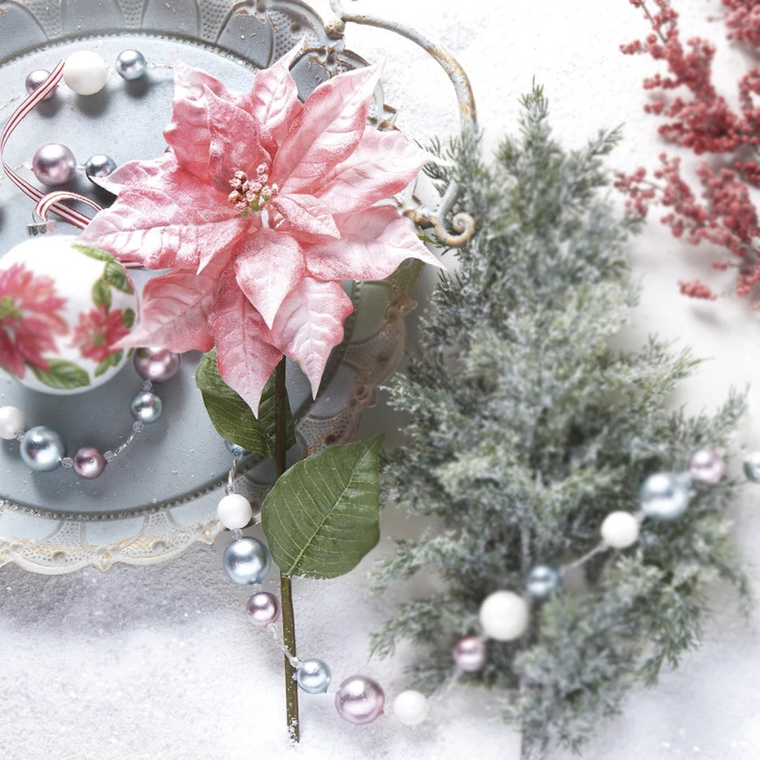 Real Touch Pink Glittered Poinsettia Stem | Etsy (US)