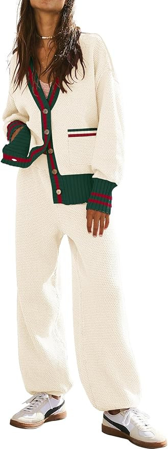 ETCYY NEW Women's 2 Piece Outfit Lounge Set Trendy Cardigan Sweater Pants Sets V Neck Button Pock... | Amazon (US)