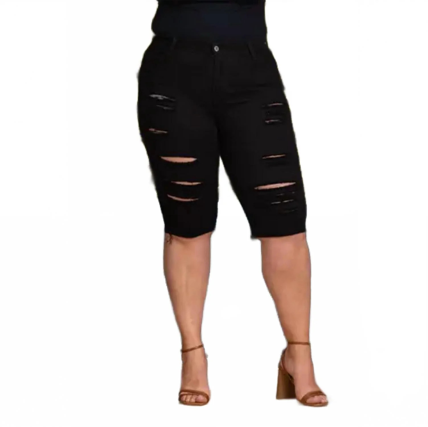 Distressed Bermuda Shorts In Black | Shop Simon