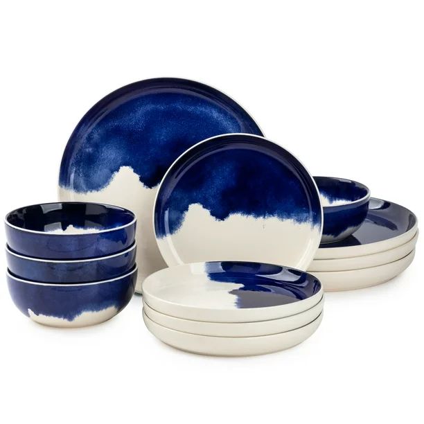 Thyme & Table Dinnerware Blue Drip Stoneware, 12 Piece Set | Walmart (US)