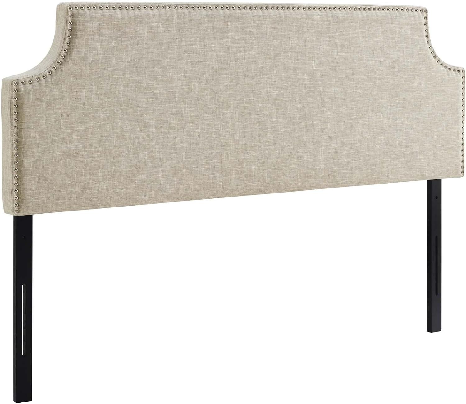 Modway Laura Upholstered Fabric Full Headboard Size With Cut-Out Edges and Nailhead Trim in Beige | Amazon (US)