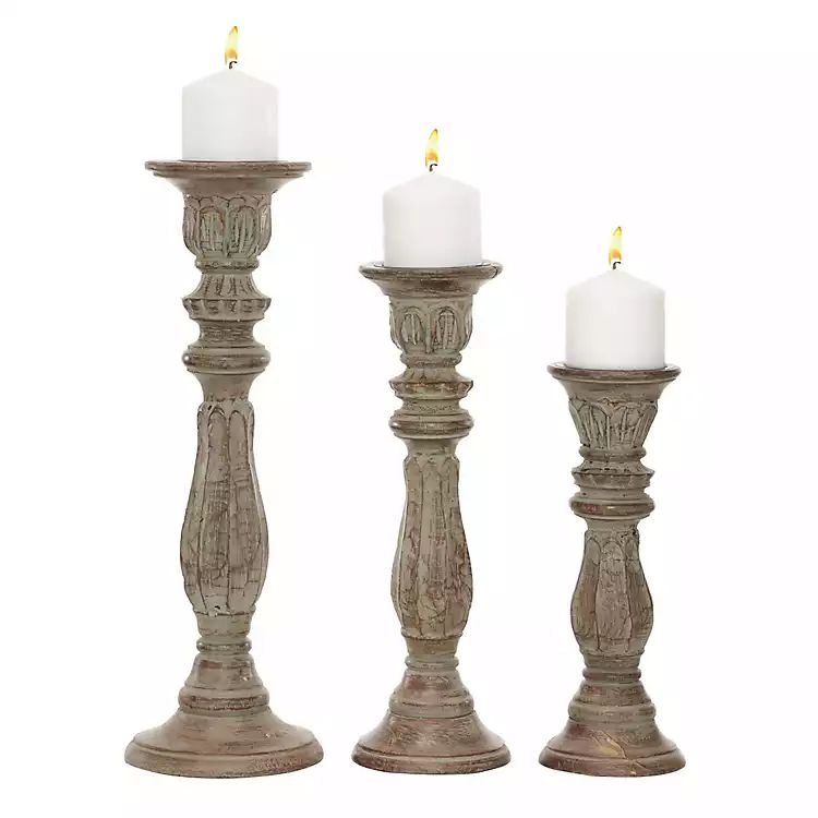 Dark Gray Stained Wood Candle Holders, Set of 3 | Kirkland's Home
