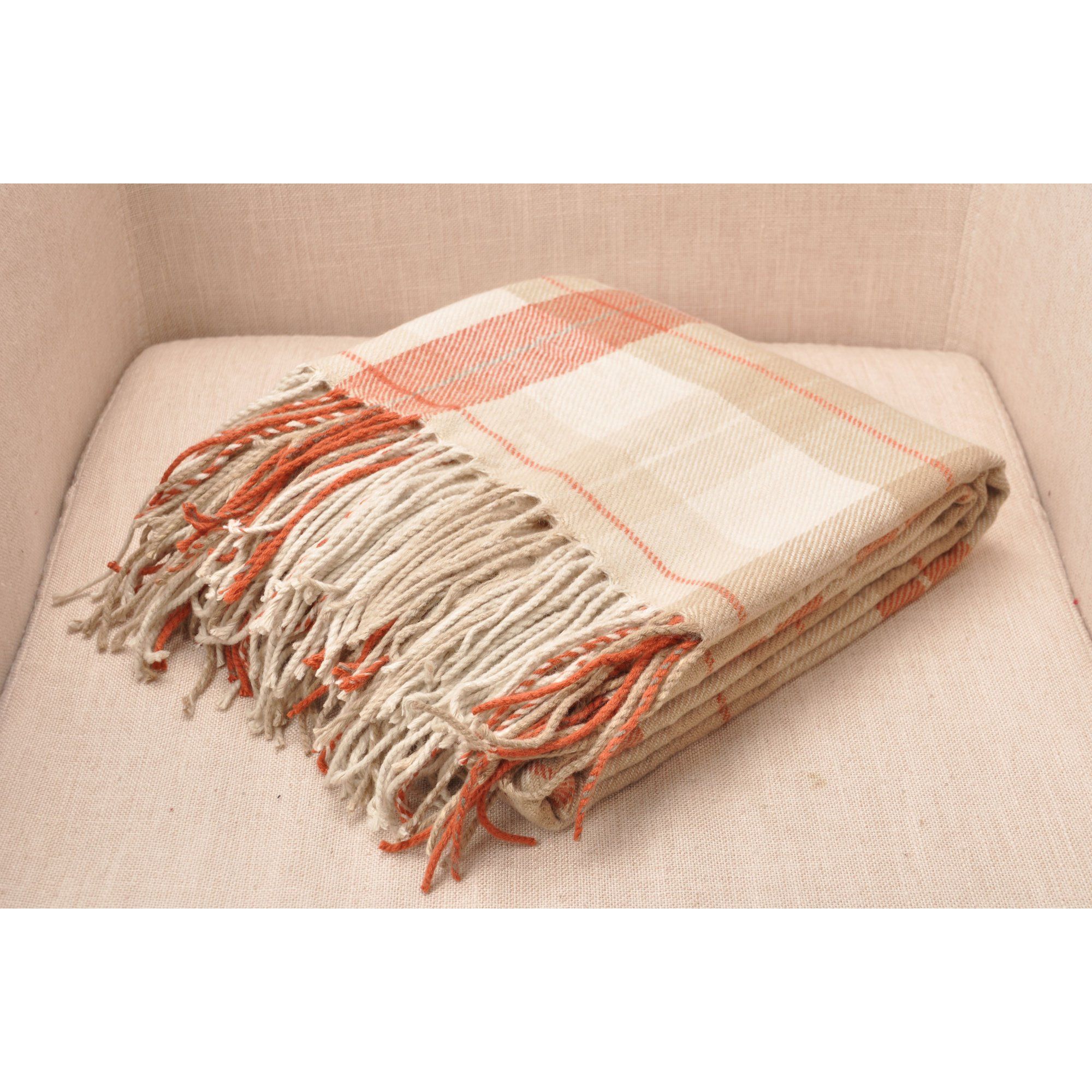 CHLOE'S COLLECTION Buffalo Plaid Blanket Throw With Fringe, Check Pattern,50x60" Orange Color | Walmart (US)