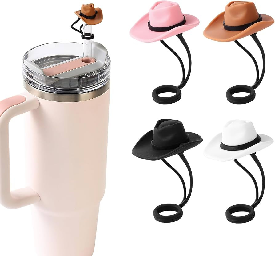 HOMDSG 4 Pack Silicone Cowboy Hat Straw Covers Cap Compatible with Stanley Cup 30 40 oz, Cute Fun... | Amazon (US)