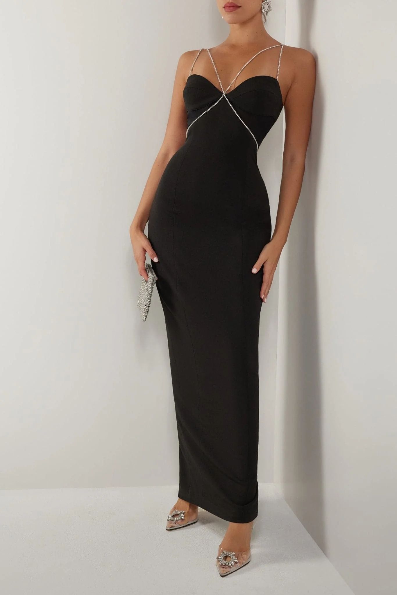 Black diamante strap cutout maxi dress | Heiress Beverly Hills