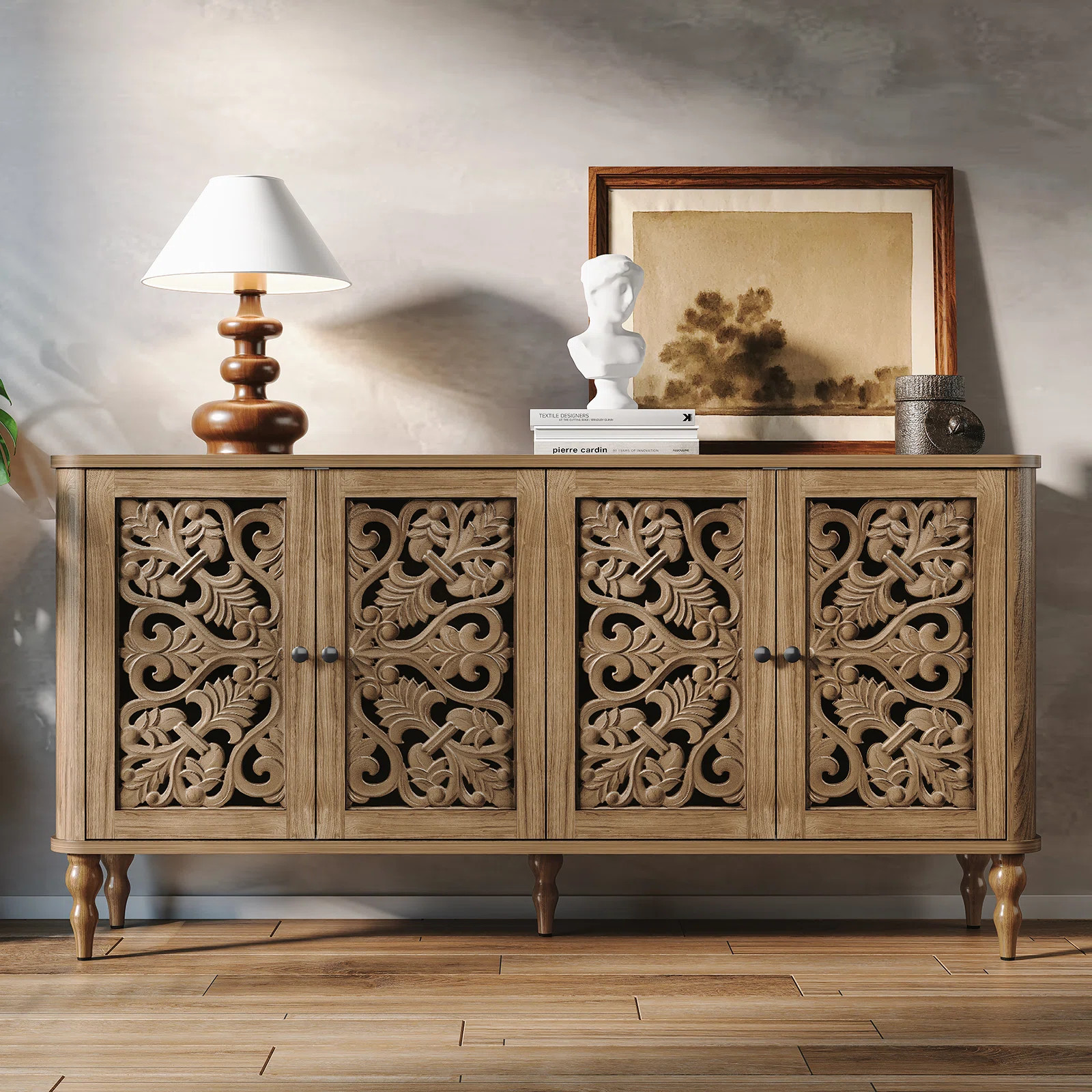 Charlton Home® 63" Wide Vintage Sideboard Cabinet with Adjustable Shelves and Roman Column Legs ... | Wayfair North America
