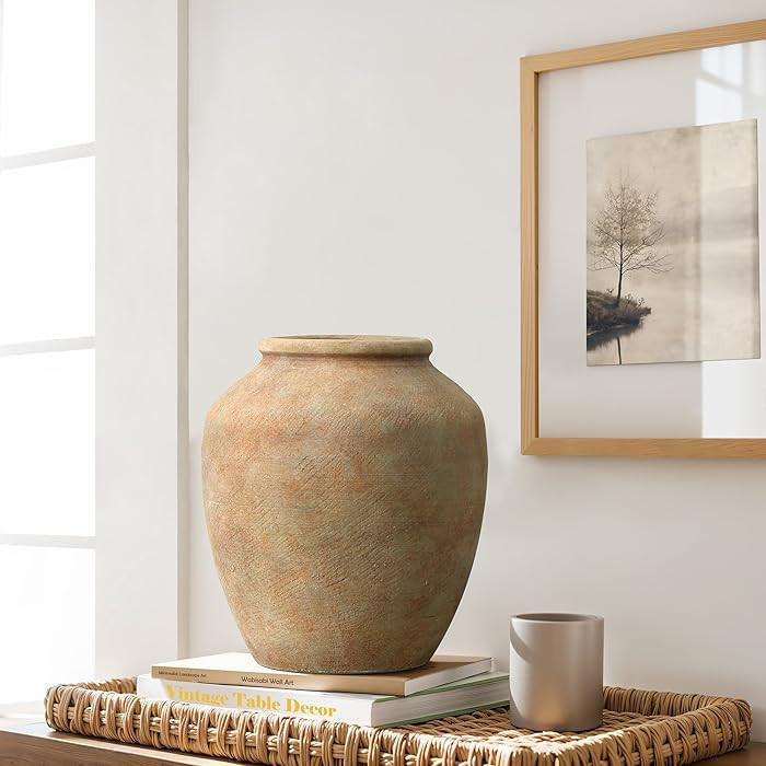 LuxenHome Rustic Ceramic Vase, 10.4" Tall Terracotta Vases with Earthy Brown Tones, Farmhouse Flo... | Amazon (US)
