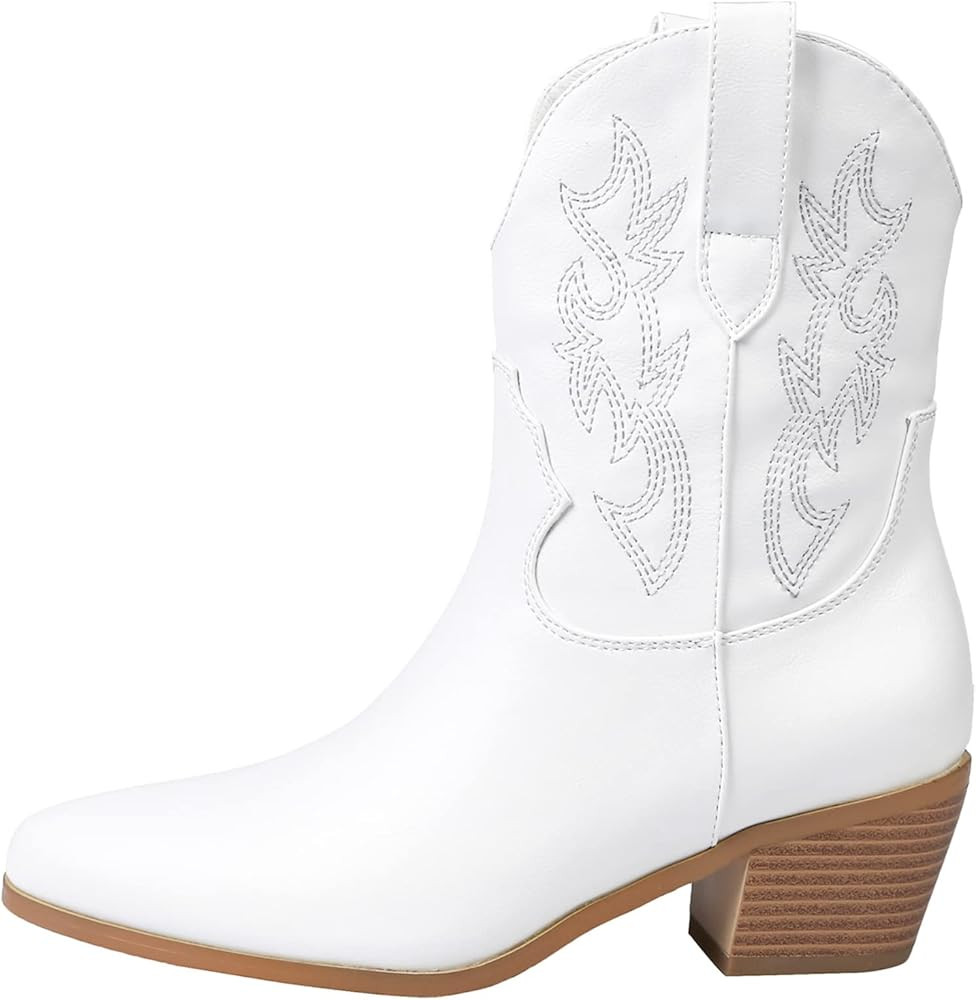 STALOV Cowgirl Boots Stitched Ankle Boots for Women, Pointed Toe Low Chunky Heel Embroidered West... | Amazon (US)