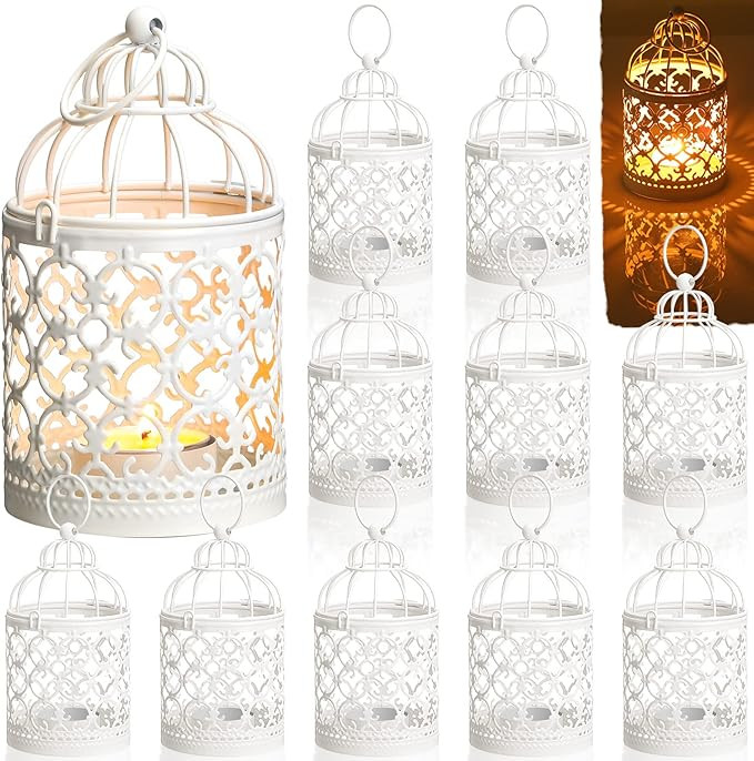 12 Pack Small Metal Tealight Hanging Birdcage Lantern Vintage Decorative Centerpieces Table Top C... | Amazon (US)