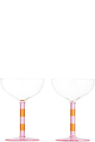 Pink & Orange Striped Coupe Glasses Set | SSENSE