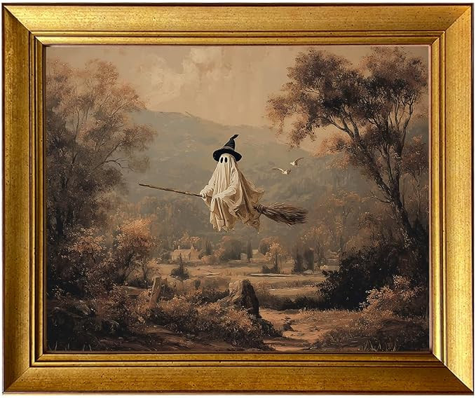 Vintage Halloween Decor Gold Framed Moody Funny Ghosts in Field Wall Art Cottagecore Autumn Lands... | Amazon (US)
