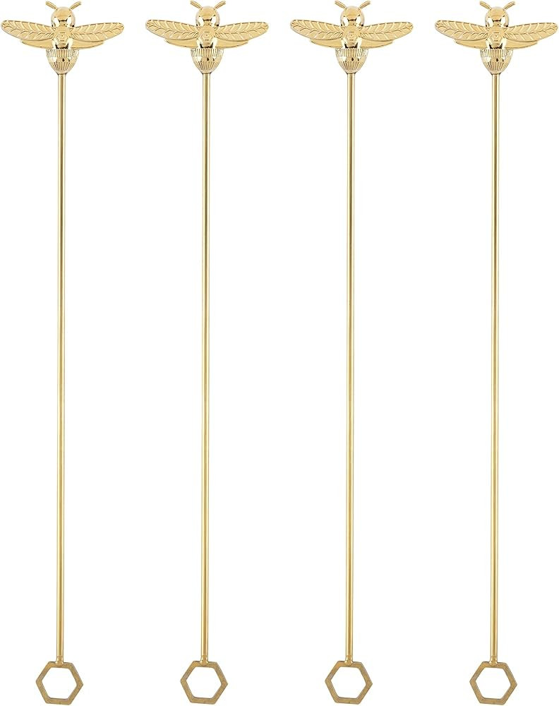 Twine Bee Stir Sticks, Gold Bumble Bee Swizzle Sticks, Stainless Steel Drink Stirrers, Gold Plate... | Amazon (US)