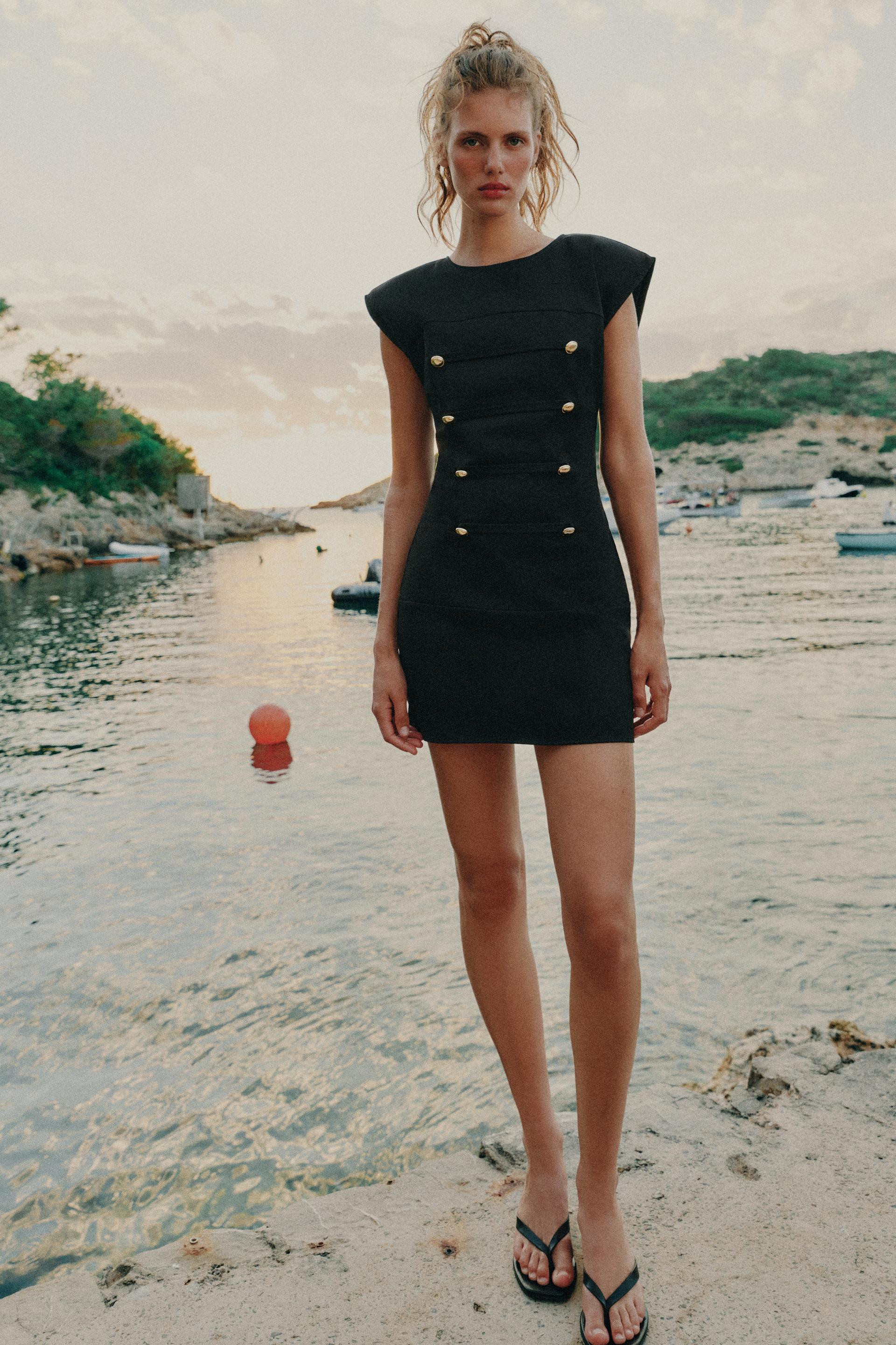 Zara - Short Frog Fastening Dress - Black - Xl - Woman | Zara US