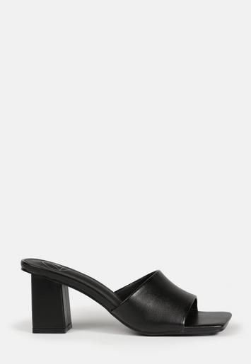 Black Square Toe Block Heel Mule Sandals | Missguided (US & CA)