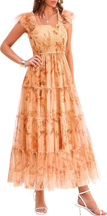 PRETTYGARDEN Women's Summer Tulle Midi Dress Sleeveless Smocked Ruffle Flowy Mesh Dresses Party W... | Amazon (US)