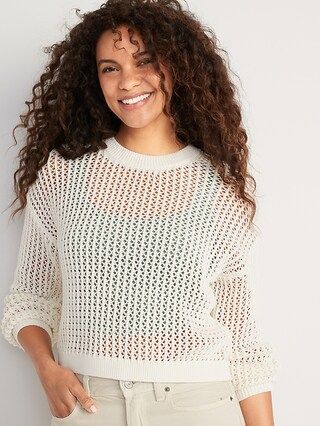 Long-Sleeve Cropped Crochet Sweater for Women | Old Navy (US)