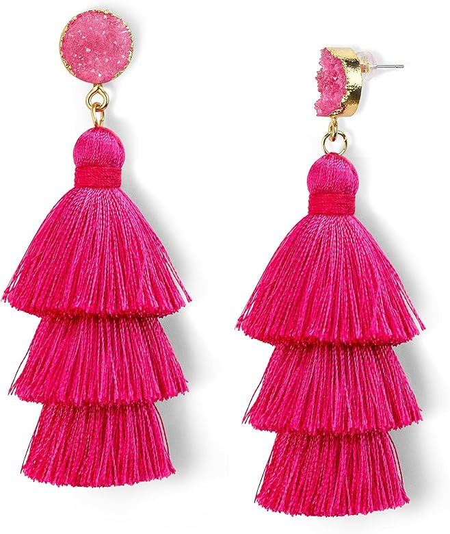 Me&Hz Colorful Layered Tassel Earrings Bohemian Statement Tiered Tassel Big Dangle Drop Earrings ... | Amazon (US)