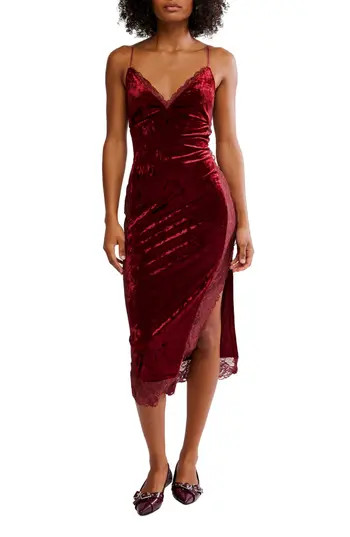 Free People Raise A Toast Velvet & Lace Midi Slipdress in Garnet Grotto at Nordstrom Rack, Size X-Small | Nordstrom Rack