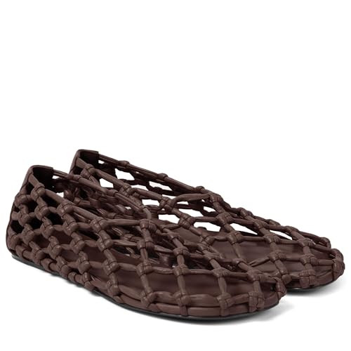 Oakmoo Brown Jelly Mesh Ballet Flats for Women Woven Hollow Beach Ballerina Flats Comfortable Casual Slip on Mary Jane Flats | Amazon (US)