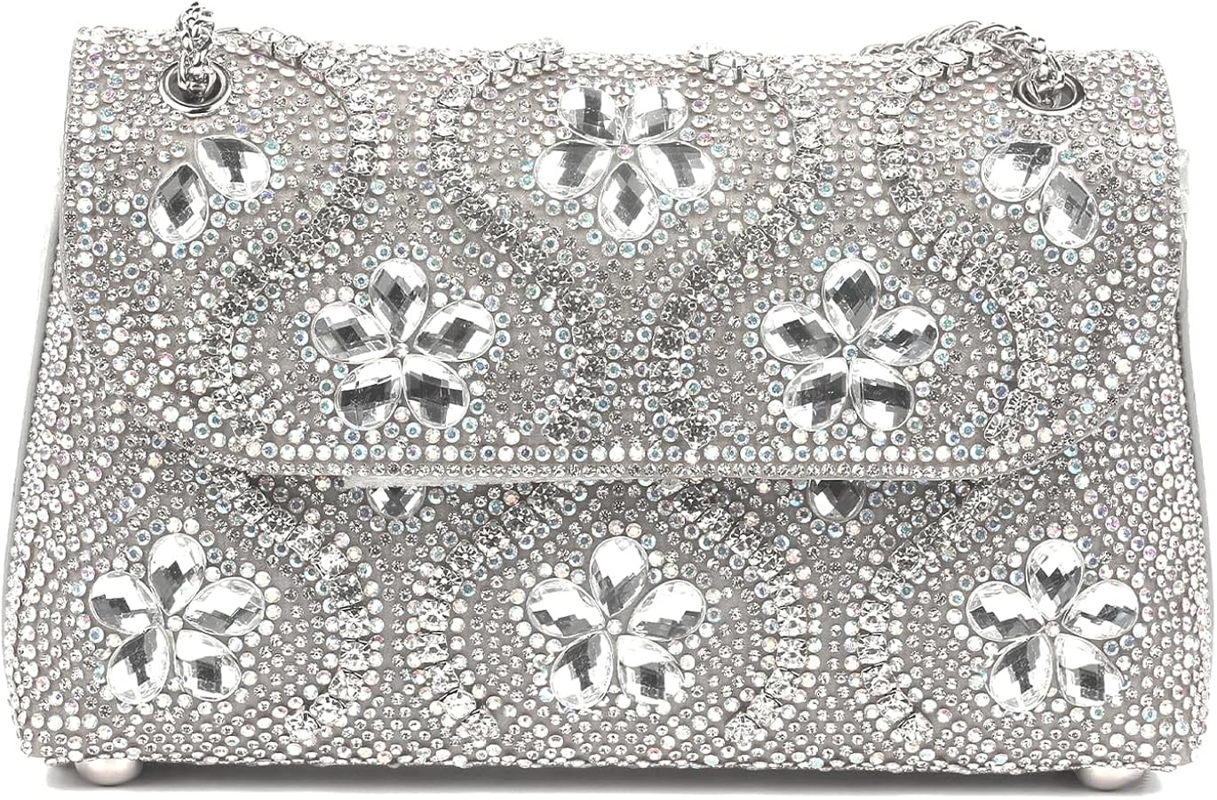 Flower Rhinestone Crystal Clutch Purse Shoulder Bag Sparkling Evening Bag for Wedding Prom Party ... | Amazon (US)