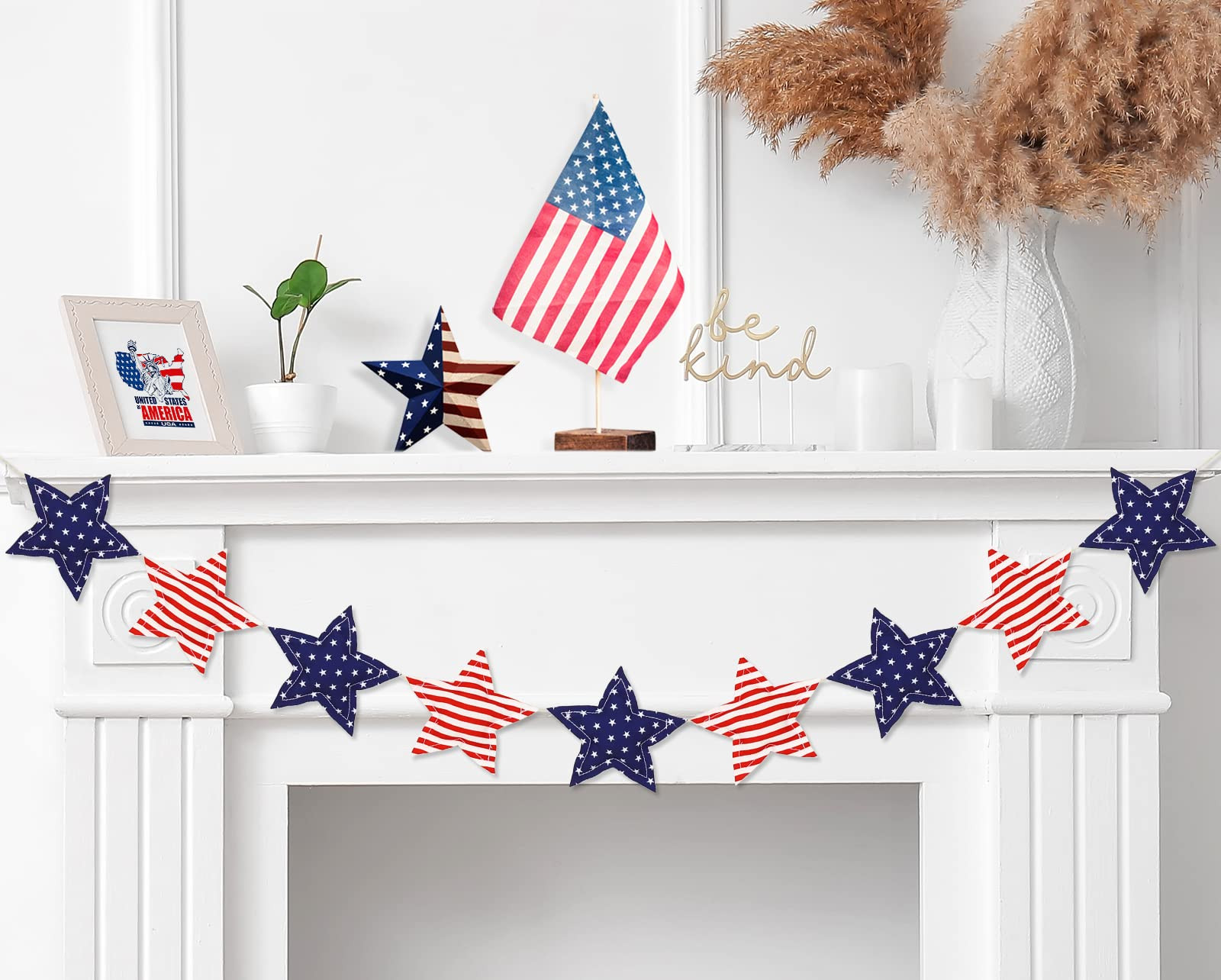 Whaline 4th of July 3D Star Banner Patriotic Fabric Banner Party Decoration American Flag Hanging... | Amazon (US)