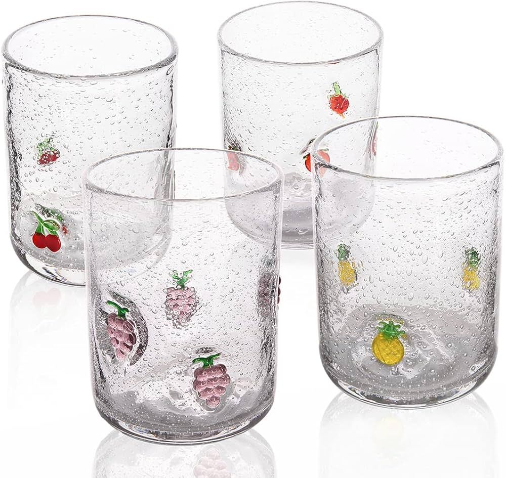 G Hand Blown Bubble Fruit Decal Juice Glasses set of 4, 15 oz Pineapples Grapes Strawberries Cher... | Amazon (US)
