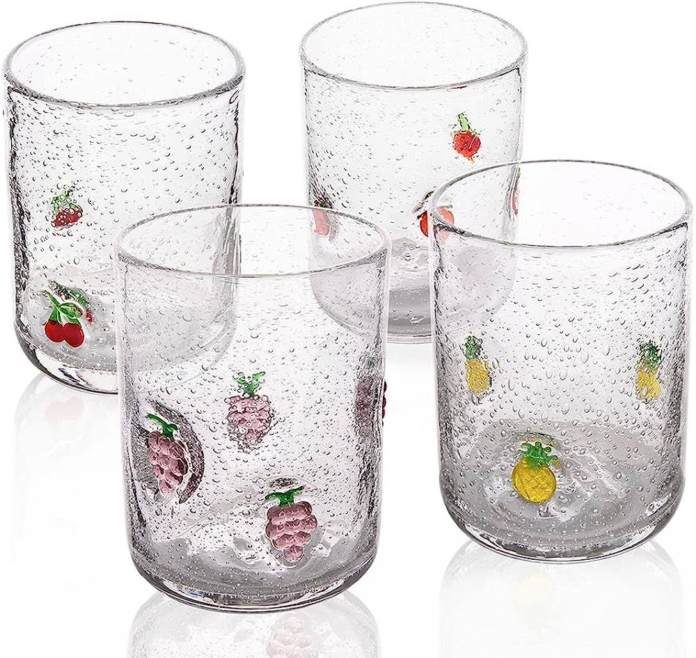 G Hand Blown Bubble Fruit Decal Juice Glasses set of 4, 15 oz Pineapples Grapes Strawberries Cher... | Amazon (US)