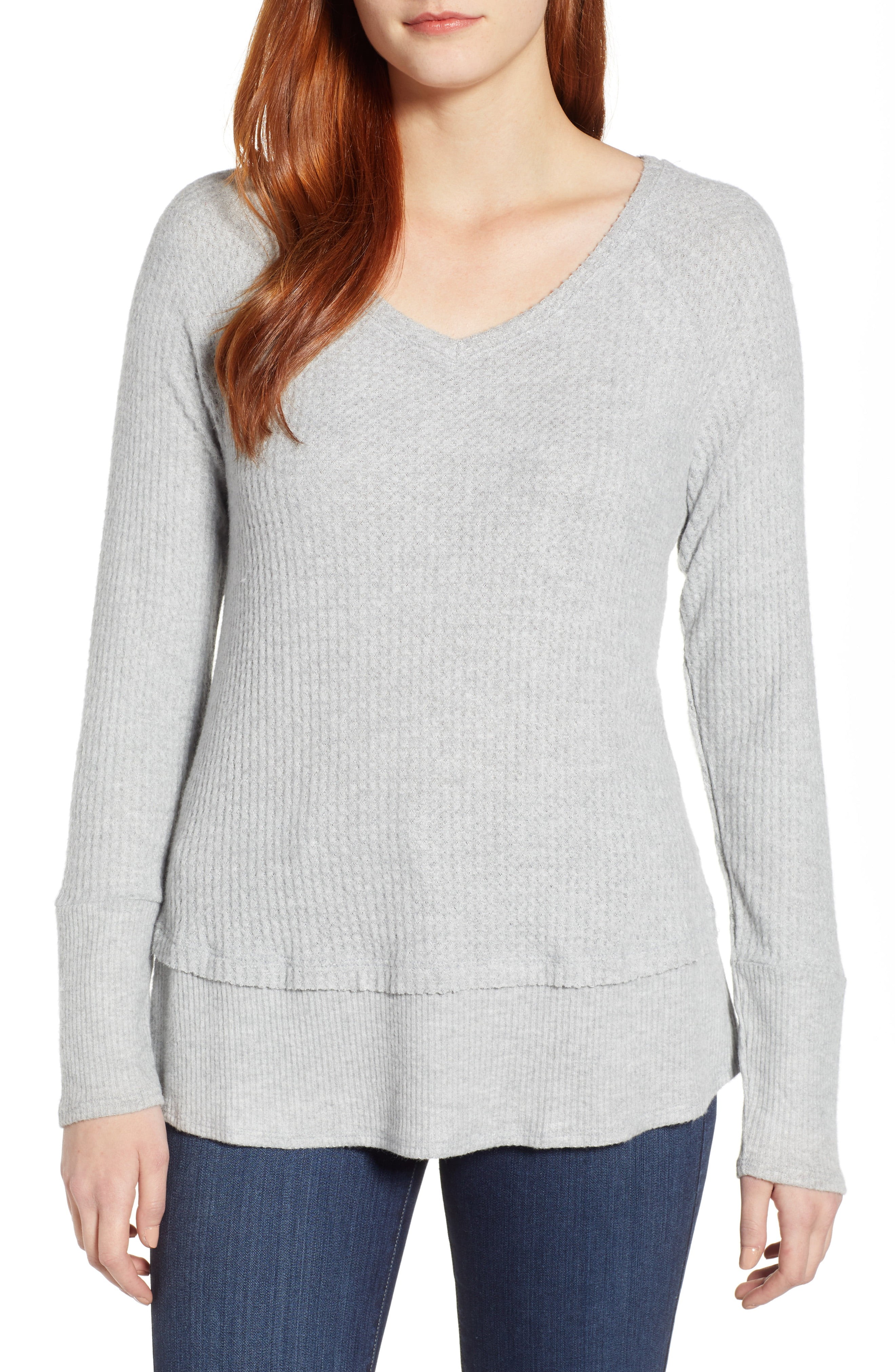 Caslon® Cozy V-Neck Waffle Knit Tee (Regular & Petite) | Nordstrom