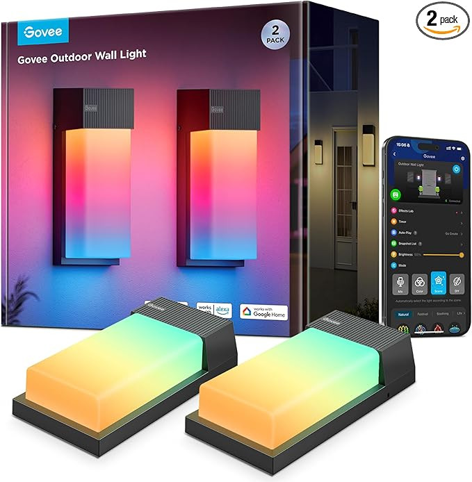 Govee Outdoor Wall Light, 1500LM Smart RGBIC Porch Lights Outdoor with 45 Scene Modes, IP65 Water... | Amazon (US)