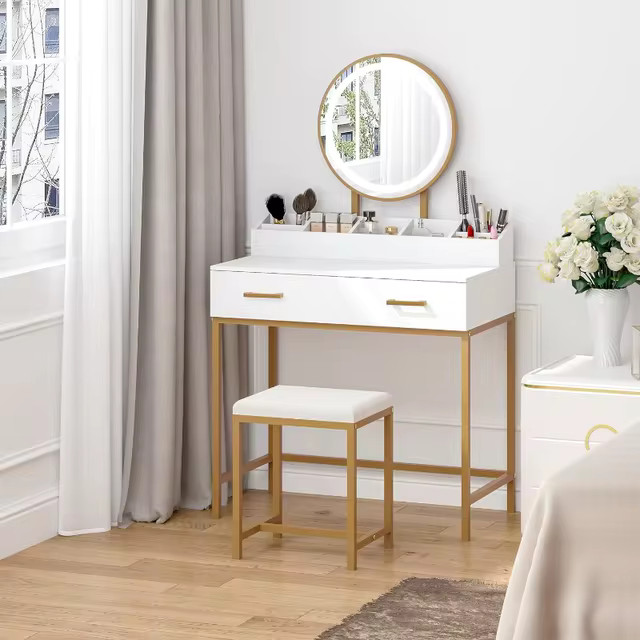 Makeup Vanity Desk with Mirror and Lights, Makeup Vanity Set with Drawers, Small Makeup Vanity Ta... | AliExpress (US)