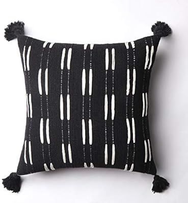 Ailsan Black Decorative Throw Pillow Cover, 18X18 inch Cotton Woven Geometric Tribal White Line V... | Amazon (US)