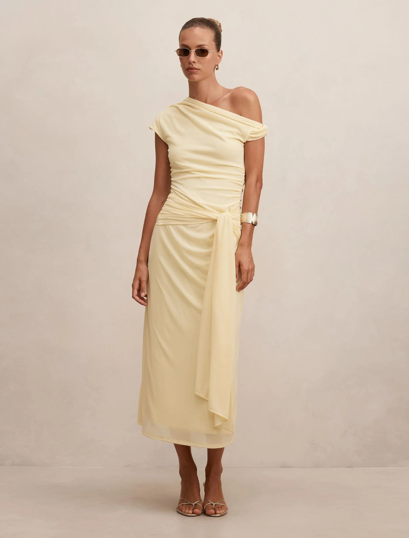 Piper Draped Tie Mesh Midi Dress in Yellow - Size 0 to 12 - Womens Midi Dresses | Ever New US