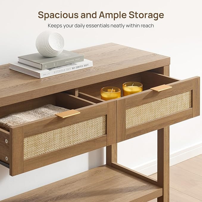 SICOTAS Rattan Console Table for Entryway - Farmhouse Entry Table with Storage and Drawers, Narro... | Amazon (CA)