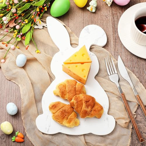 Tioncy Marble Easter Bunny Cheese Board Charcuterie Board Large Decorative Stone Cutting Board 12" Long Charcuterie Tray for Easter Decoration Charcuterie Kitchen | Amazon (US)