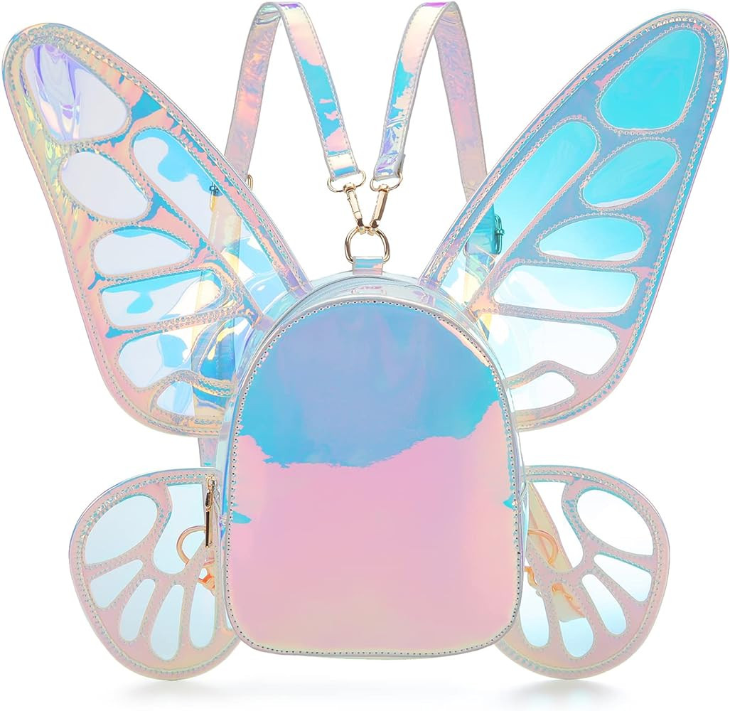Women's Laser Holographic Backpack Butterfly Angel Wings Casual Daypack Shoulder Bag (Laser Light... | Amazon (US)