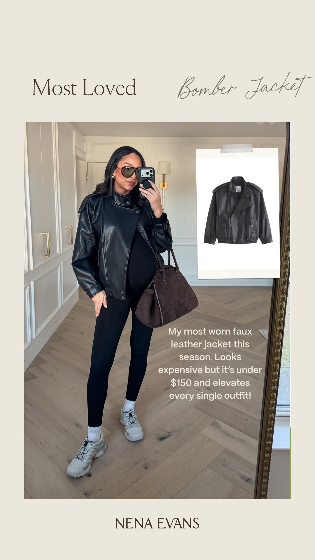 Your most loved last week! This leather jacket is back in stock, looks expensive but it’s under $150! Size S leather jacket (fits oversized), S tee, S maternity leggings, sneakers fit TTS! 

Casual winter outfit 
Casual outfit 
Errands outfit 
Winter outfit 
Winter fashion

#LTKootd #LTKSeasonal #LTKBump