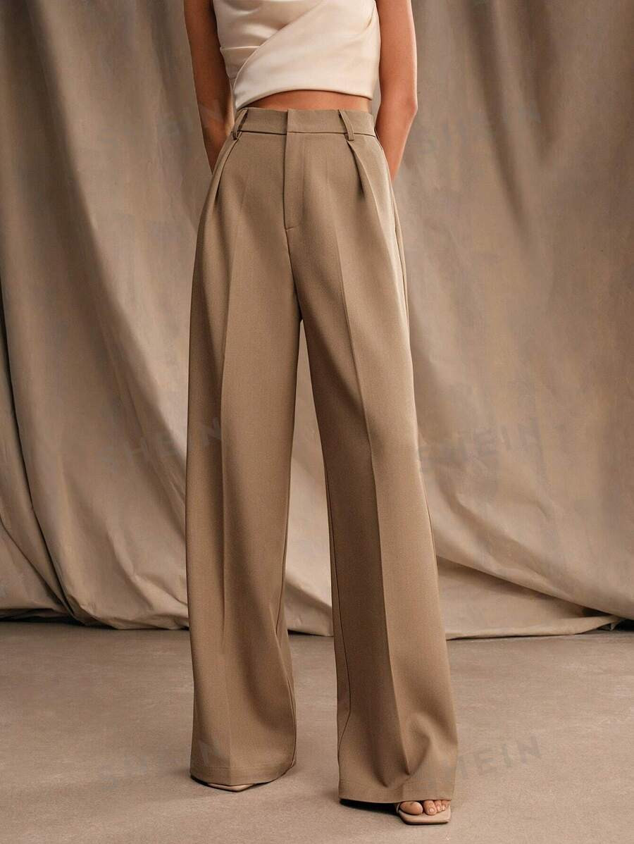 Anewsta Mélange High Waisted Wide Leg Suit Trousers | SHEIN