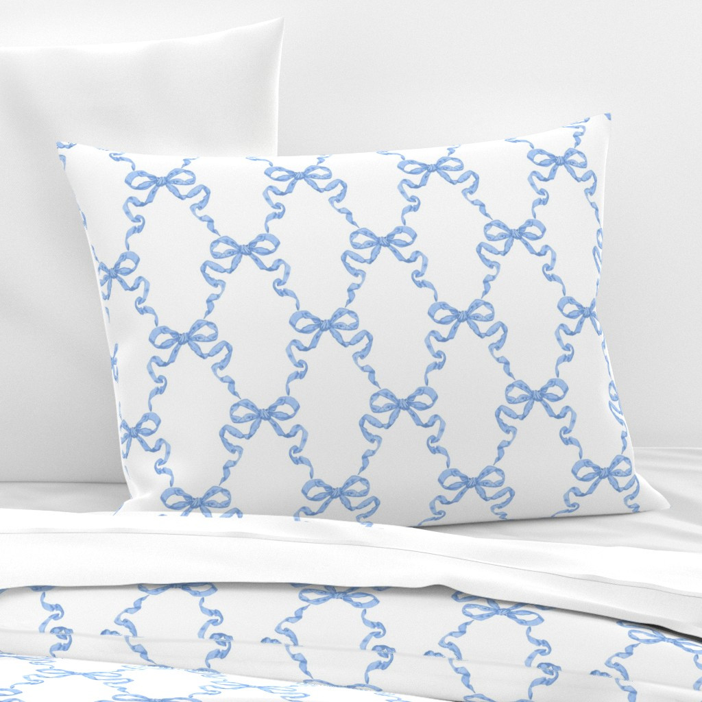 Pillow Sham in Small Hannah Ribbon Trellis Cornflower on White | Spoonflower