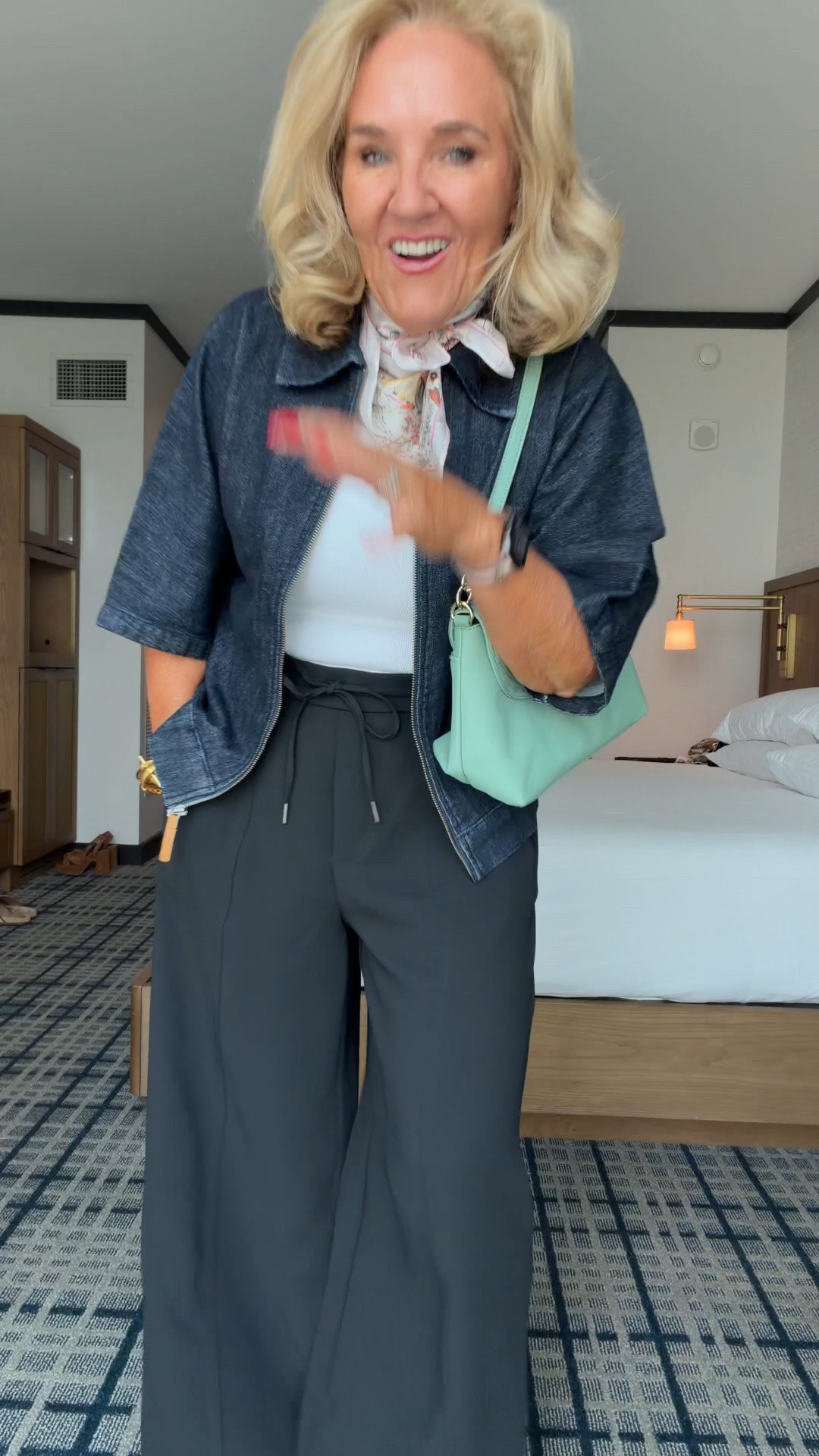 Jacket and pants size med 
Scarf comes in two colors, bag in a couple options too. 
@kohls has the best affordable fashion finds!

#LTKootd #LTKCon #LTKOver40 #LTKWorkwear #LTKdayinmylife