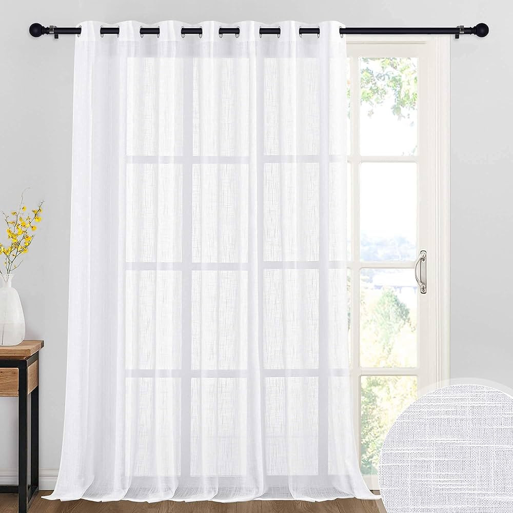 RYB HOME White Sheer Curtains Linen Textured Semi Sheer Drapes Light Airy Grommet Large Window De... | Amazon (US)