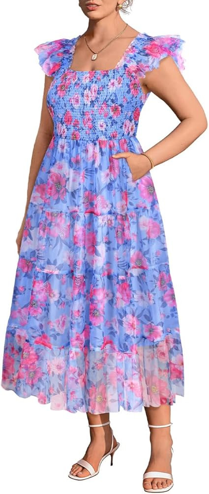 RITERA Plus Size Dresses Women Summer Tulle Smocked Midi Dress Sleeveless Ruffle Mesh Party Weddi... | Amazon (US)
