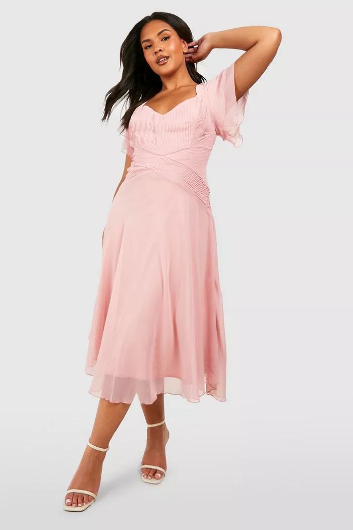 Plus Occasion Angel Sleeve Chiffon Midi Dress | Boohoo.com (US & CA)