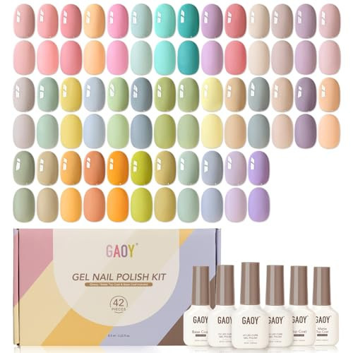 GAOY 42 Pcs Gel Nail Polish Kit, Pastel Spring Summer Pink Green Colors Gel Nail Polish Set with Glossy & Matte Top Coat and Base Coat for Salon and DIY Manicure at Home | Amazon (US)