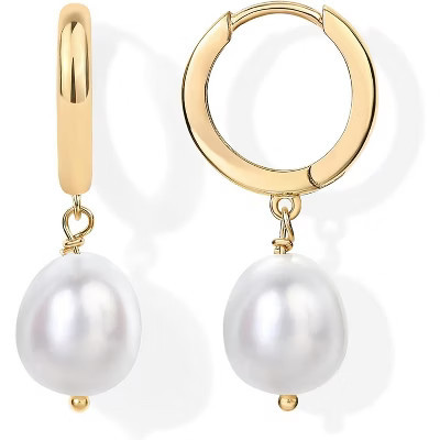 14K Gold Plated Huggie Hoop Earrings with Sterling Silver Posts: Star, Pearl, Cross & More. Gold One Size | Target
