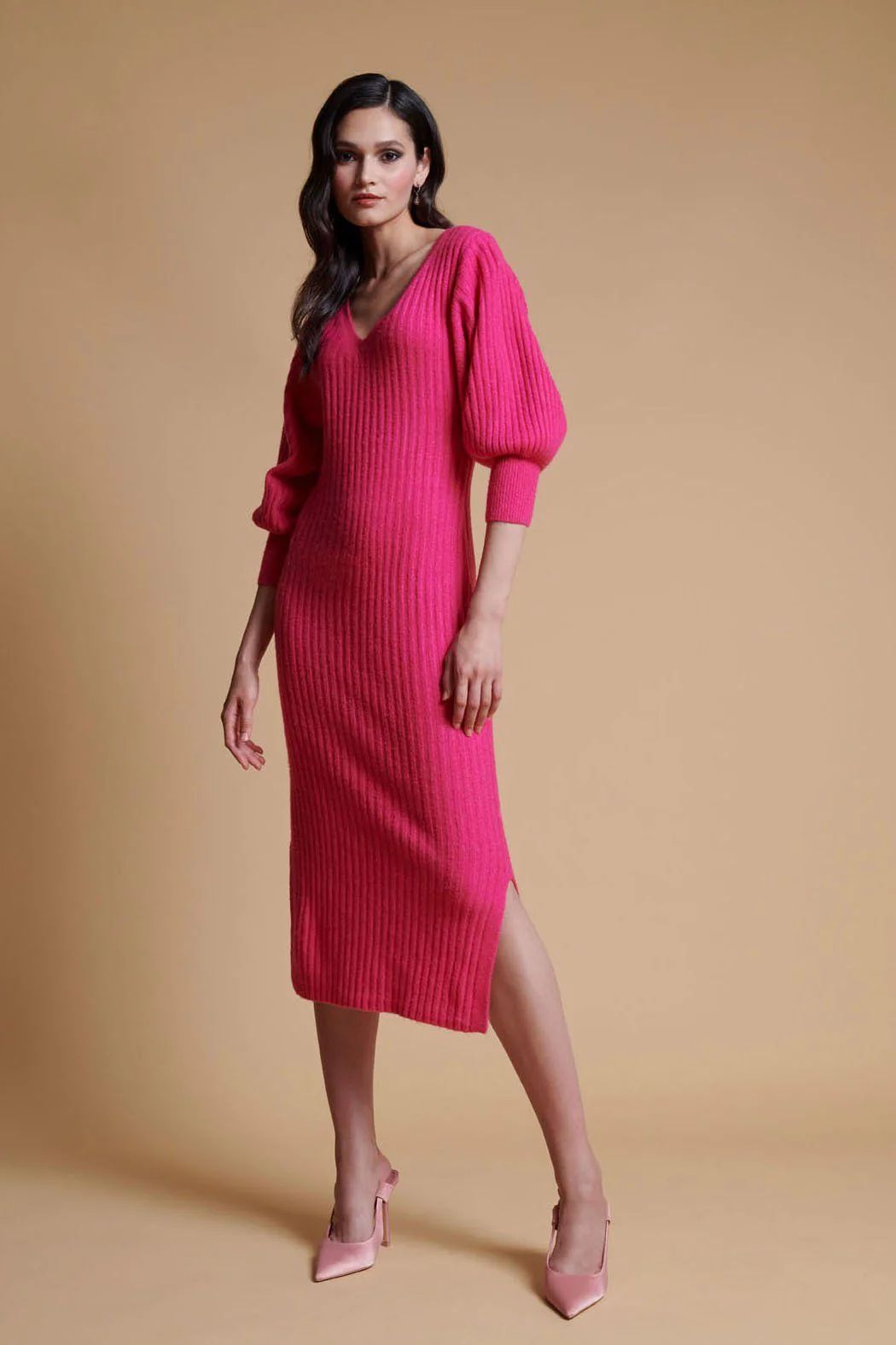 Bubble Sleeve Sweater Dress - Hot Pink | Rachel Parcell