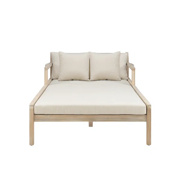 Amina Outdoor Solid Wood Acacia Double Chaise Lounger | Wayfair North America