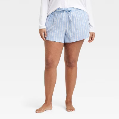 Women's Striped Cotton Pajama Shorts - Auden™ Blue 4X: Relaxed Fit, Midweight Fabric, Full Waistband Elastic, 3.5" Inseam | Target