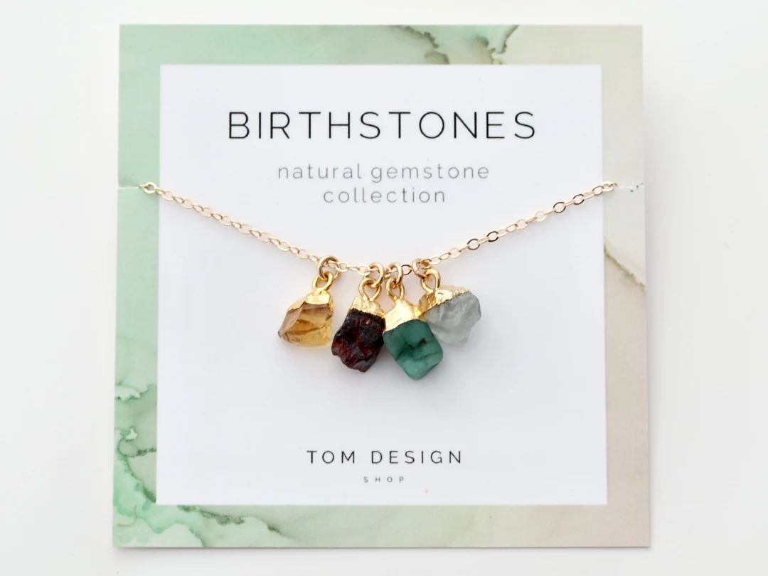 Birthstone Necklace Gemstone Necklace Gem Necklace Raw Birthstone Gift for Her Family Birthstones... | Etsy (US)