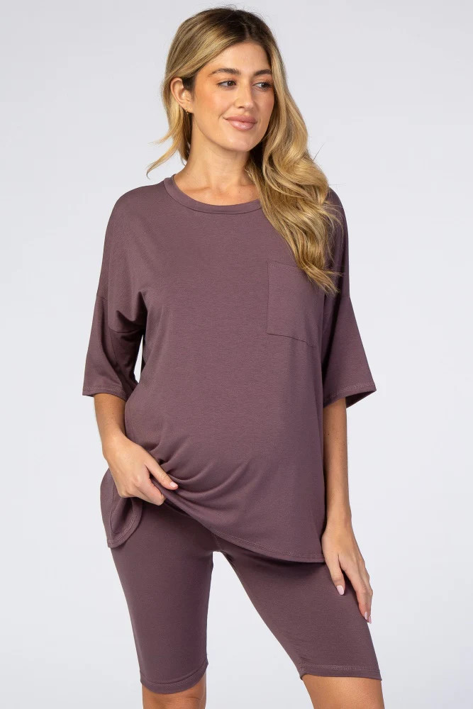 Purple Biker Short Maternity Sleep Set | PinkBlush Maternity